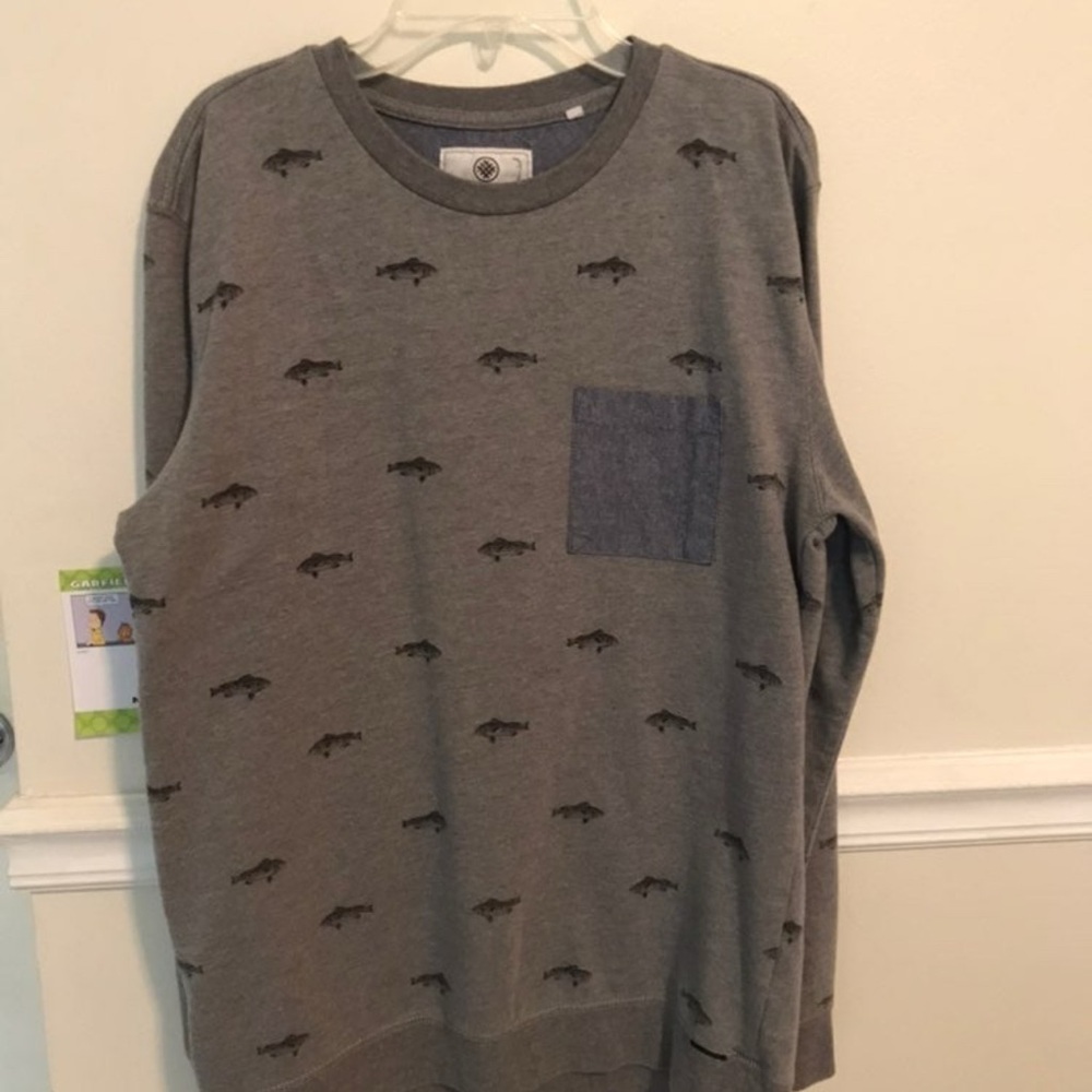 Gray On The BYAS Sweatshirt with Fish Pattern and Pocket
